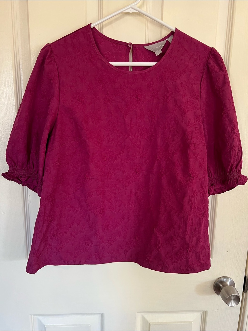 Ted Baker Textured Puff Sleeve Blouse Magenta Pink Large